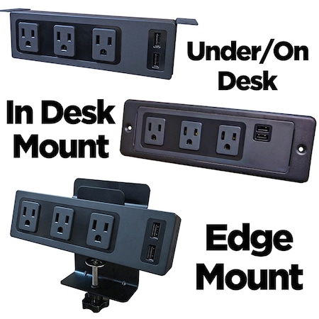 Electriduct Outlet Strip, In/On/Under Desk, USB, 5-15R, 5-15P, 8 ft., Black PDC-SW-3P-2DATA-ID